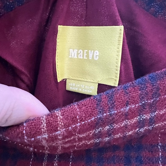 Anthropologie Maeve Burgundy Plaid Wool Midi Skirt - Picture 5 of 10